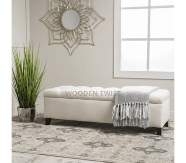 Wooden Twist Solid Wood Flip Top Storage Bench Couch ( Ivory )