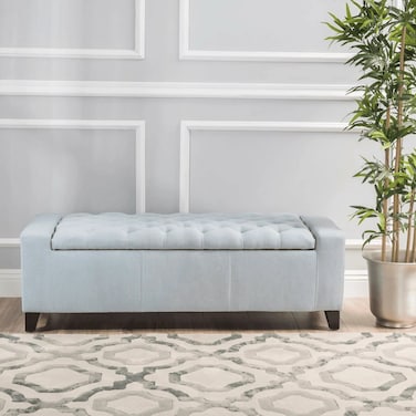 Wooden Twist Solid Wood Flip Top Storage Bench with Soft Upholstery Multipurpose Storage Chest Store Blanket Cushion Pillow (Light Sky)