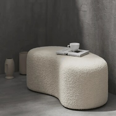 Wooden Twist Stylish Soft Boucle Upholstery Entryway Shoe Changing Stool Bench Ottoman