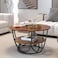 Wooden Twist Round Coffee Table with Marble Top-Like Finish Stylish 2-Tier Design ( Black )