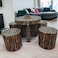 Wooden Twist Antique Poplar Wood Round Coffee Table Set with 4 Stools Rustic Handcrafted Vintage Style Living for Room