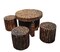 Wooden Twist Antique Poplar Wood Round Coffee Table Set with 4 Stools Rustic Handcrafted Vintage Style Living for Room