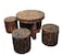 Wooden Twist Antique Poplar Wood Round Coffee Table Set with 4 Stools Rustic Handcrafted Vintage Style Living for Room