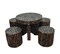 Wooden Twist Antique Poplar Wood Round Coffee Table Set with 4 Stools Rustic Handcrafted Vintage Style Living for Room