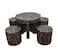 Wooden Twist Antique Poplar Wood Round Coffee Table Set with 4 Stools Rustic Handcrafted Vintage Style Living for Room