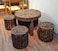 Wooden Twist Antique Poplar Wood Round Coffee Table Set with 4 Stools Rustic Handcrafted Vintage Style Living for Room