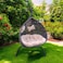 Wooden Twist Hanging Egg Swing Chair with Stand Egg Chair Wicker Indoor Outdoor Hammock Egg Chair with Cushions 550lbs for Patio, Bedroom, Garden and Balcony (Black)