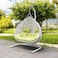 كرسي أرجوحة خشبي معلق على شكل بيضة مع حامل كرسي بيض، كرسي أرجوحة داخلي وخارجي مع وسائد 550 رطل للفناء وغرفة النوم والحديقة والشرفة (أبيض)