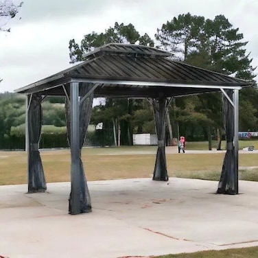 Wooden Twist Double-Roof Open-Air Retreat Iron Garden Pergola Gazebo 3x3.65 Meter