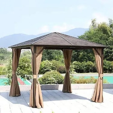 Wooden Twist Tranquil Aluminum Outdoor Pergola Gazebo Perfect for Cozy Gatherings 3 x 3 Meters