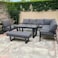 Wooden Twist Verbose Aluminum Cushioned L-Shaped 3+3+2 with 1 Table &amp; Footrest Sofa Set - Elegant Outdoor Furniture for Patio and Garden