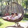 Wooden Twist  Wicker Hanging Egg Swing Chair with Stand Outdoor Hammock with Cushion 550lbs for Patio, Garden, and Balcony ( Bronze )