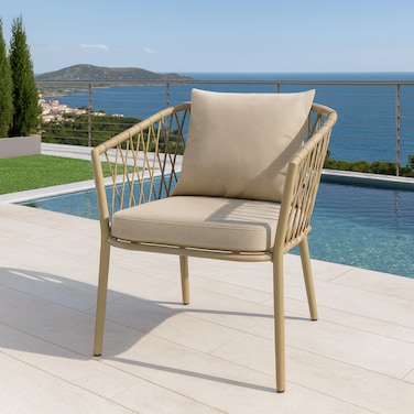 Wooden Twist Suzx Modern Outdoor Lounge Armchair Weather-Resistant Patio Sofa (Beige)