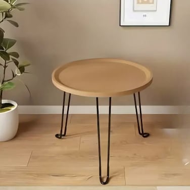 طاولة جانبية خشبية قابلة للطي من سوزوني مع أرجل معدنية، مثالية للشرفة والفناء