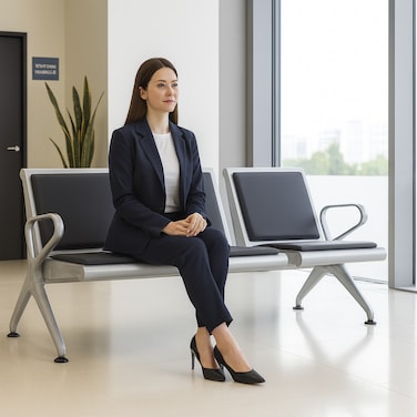 Wooden Twist Commute 3-Seater Chair with Cushioned Seats for Waiting Area, Bench Office, Airport, Hospital &amp; Commercial Spaces