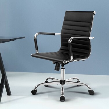 Wooden Twist Mid Back Executive Office Chair 360&deg; Swivel Adjustable Height for Home or Workplace