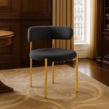 كرسي طعام خشبي دائري من Sunorx مع أرجل معدنية مطلية بالذهب من القماش الناعم