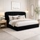 Wooden Twist Black Calmora Luxury Bed Minimal Modern Upholstered Bed with Padded Headboard - Queen (160 x 200 cm)