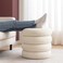 Wooden Twist Luxury Boucl&eacute; Round Ottoman Stool Soft Pouf Seat for Living Room &amp; Bedroom - Beige