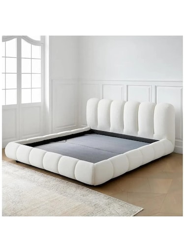 Wooden Twist Tactic Modernize Boucle Upholstery Bed for Luxury Bedroom Contemporary, Stylish, and Elegant - Super King (200 x 200 cm) / White