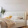 Wooden Twist Buoyant Floating Wingback Velvet Upholstery Luxury Bed for Bedroom ( Off-White ) - King 185x218 cm