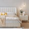 Wooden Twist Buoyant Floating Wingback Velvet Upholstery Luxury Bed for Bedroom ( Off-White ) - Super King 205x218 cm