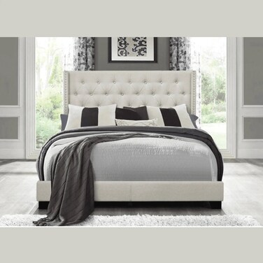 Wooden Twist Glory Elegant Velvet Upholstered Button Tufted Bed For Luxury Bedroom (Beige) - Queen