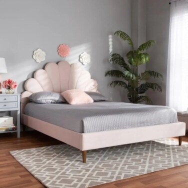 Wooden Twist Dazzling Modern Glam Velvet Upholstery Rectangular Bed ( Light Pink ) - Queen / Light Pink