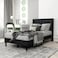 Wooden Twist Modern Rectangular Velvet Upholstery Bed with Soft Wingback Headboard ( Black ) - Super King (200 x 200cm)