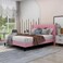 Wooden Twist Modern Rectangular Velvet Upholstery Bed with Soft Wingback Headboard ( Pink ) - Twin (90 x 190cm)