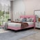 Wooden Twist Modern Rectangular Velvet Upholstery Bed with Soft Wingback Headboard ( Pink ) - Queen (150 x 200cm)