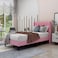 Wooden Twist Modern Rectangular Velvet Upholstery Bed with Soft Wingback Headboard ( Pink ) - Super King (200 x 200cm)