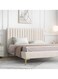 Wooden Twist Concoct Modernize Velvet Upholstery Bed for Luxury Bedroom Contemporary, Stylish, and Elegant - King / Beige