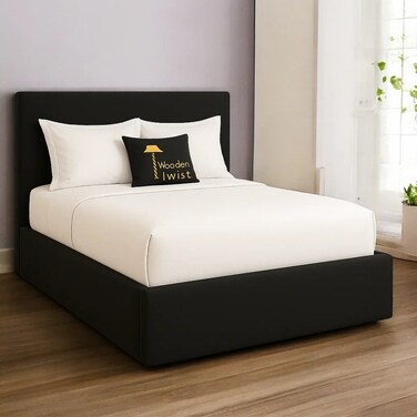 Wooden Twist Dnbeu Hydraulic Storage Bed In Soft Fabric ( Black ) - Super King (200x200)