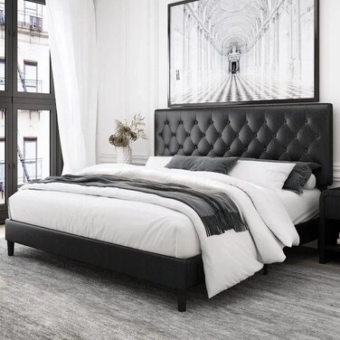Wooden Twist Redo Modernize Button Tufted Upholstered Bed Elegant and Durable Contemporary - Queen