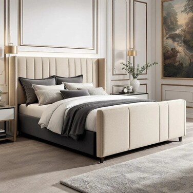 Wooden Twist Calida Luxury Design Bed for Modern Bedroom In Soft Fabric - Queen (150 x 200 cm)