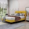 Wooden Twist Modern Rectangular Velvet Upholstery Bed with Soft Wingback Headboard ( Yellow ) - Single (90 x 190cm)