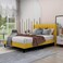 Wooden Twist Modern Rectangular Velvet Upholstery Bed with Soft Wingback Headboard ( Yellow ) - Queen (150 x 200cm)