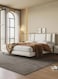 Wooden Twist Italian Minimalism Modernize Leatherette Upholstery Bed for Luxury Bedroom - King / Beige