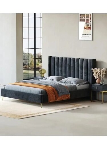 Wooden Twist Idyllic Modernize Velvet Upholstery Bed for Luxury Bedroom - Queen / Grey