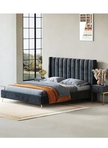 Wooden Twist Idyllic Modernize Velvet Upholstery Bed for Luxury Bedroom - King / Grey