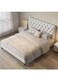 Wooden Twist Obvious Button Tufted Modernize Velvet Upholstery Bed for Luxury Bedroom - King / Beige