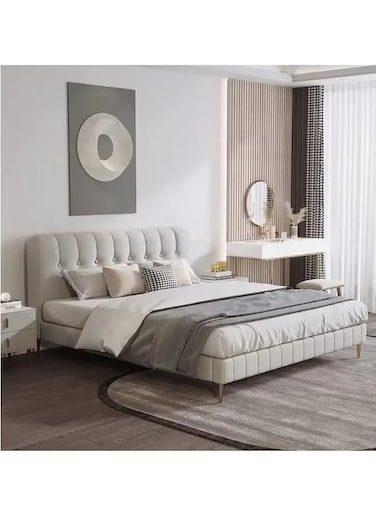 Wooden Twist Button Tufted Modernize Soft Upholstery Bed for Luxury Bedroom - King / Beige