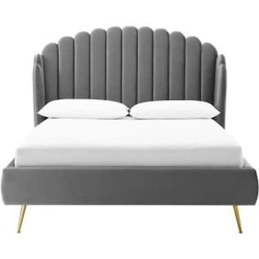 Wooden Twist Dana Wingback Velvet Upholstery Bed Elegant Rectangular Design - King / Grey