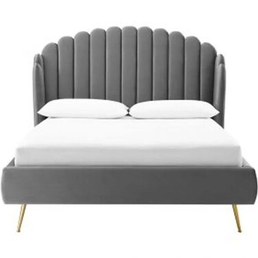 Wooden Twist Dana Wingback Velvet Upholstery Bed Elegant Rectangular Design - Super King / Grey
