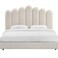 Wooden Twist Keline Velvet Upholstery Rectangular Bed ( Cream ) - Queen / Cream