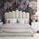 Wooden Twist Keline Velvet Upholstery Rectangular Bed ( Cream ) - Queen / Cream