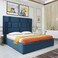 Wooden Twist Odrest Adonis Velvet Upholstery Rectangular Bed ( Blue ) - Queen / Blue