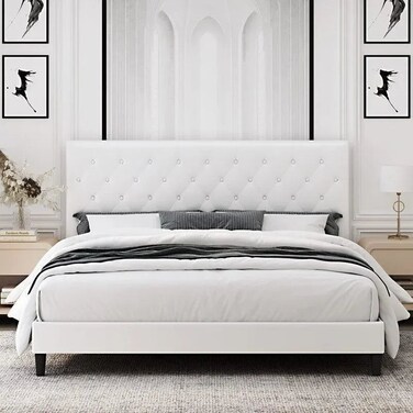 Wooden Twist Modern Platform Queen Size Bed - White