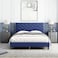 Wooden Twist Modern Upholstered Platform Queen Size Bed ( Blue ) - Blue